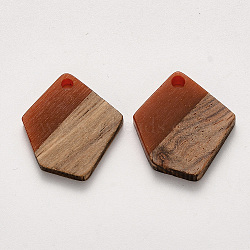 Resin & Walnut Wood Pendants, Waxed, Polygon, Brown, 20.5x18.5x3~4mm, Hole: 2mm(X-RESI-S384-003A-A01)