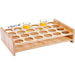 24-Hole Chinese Style Bamboo White Wine Glass Display Stands, Rectangle, Sandy Brown, 18.2x29.3x6.5cm, Inner Diameter: 3.75cm(ODIS-WH0029-45)