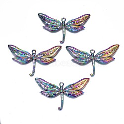 Rack Plating Rainbow Color Alloy Big Pendants, with Crystal Rhinestone, Cadmium Free & Nickel Free & Lead Free, Dragonfly, 47.5x78x6mm, Hole: 3.5mm(PALLOY-N163-077A)