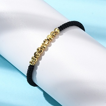 Polyester Cord Braided Bead Bracelets for Women, with Brass Beads, Long-Lasting Plated, Black, Inner Diameter: 1-7/8~2-5/8 inch(4.8~6.6cm)