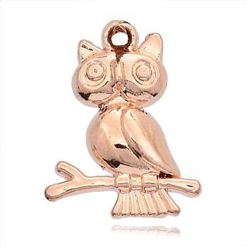 Alloy Owl Pendants, Long-Lasting Plated, Rose Gold, 24x19x5mm, Hole: 2mm