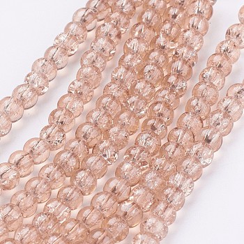 Spray Painted Crackle Glass Beads Strands, Round, BurlyWood, 4mm, Hole: 1.1~1.3mm, about 200pcs/strand, 31.4 inch