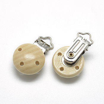 Dyed Wood Baby Pacifier Holder Clips, with Iron Clips, Navajo White, 48x29x19mm, Hole: 13.5x5mm