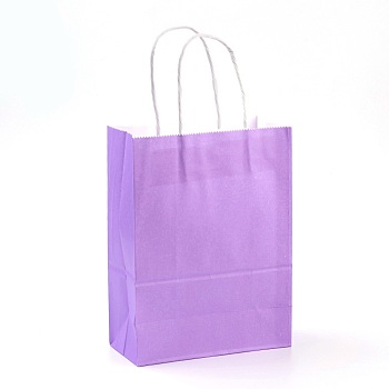 Pure Color Kraft Paper Bags, Gift Bags, Shopping Bags, with Paper Twine Handles, Rectangle, Medium Purple, 33x26x12cm