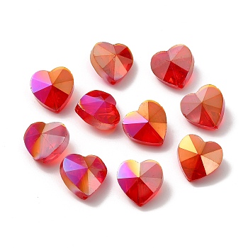 Electroplate Glass Beads, AB Color Plated, Faceted, Heart, Red, 14x14x8.5mm, Hole: 1mm