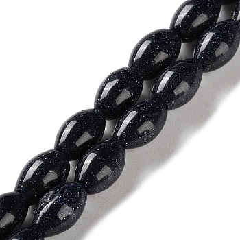 Synthetic Blue Goldstone Beads Strands, Rice, 9x6mm, Hole: 1mm, about 44pcs/strand, 15.94 inch(40.5cm)