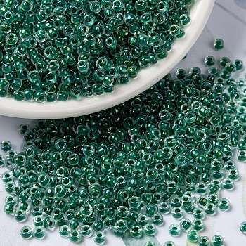 MIYUKI Round Rocailles Beads, Japanese Seed Beads, (RRHB169) Sparkling Forest Green Lined Crystal AB, 8/0, 3mm, Hole: 1mm, about 2111~2277pcs/50g