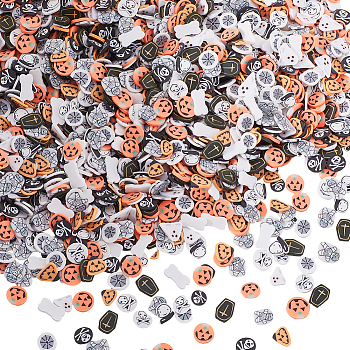 5000Pcs 10 Styles Halloween Theme Handmade Polymer Clay Cabochons, Mixed Shapes, 4~8x3.5~7x0.3~1mm, 500pcs/style