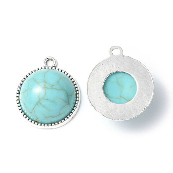 Resin Imitation Turquoise Pendants, with Rack Plating Tibetan Style Alloy Settings, Lead Free & Cadmium Free & Nickel Free, Dome/Semi Sphere Charm, Antique Silver, 21x18x8mm, Hole: 1.6mm