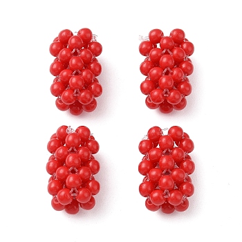Normal Glass Beads, Seed Bead Braided Column, Dark Red, 10.5x10.5x20mm, Hole: 5.5x5mm