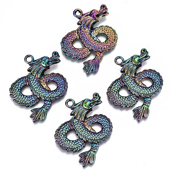 Alloy Pendants, Cadmium Free & Lead Free, Chinese Dragon, Rainbow Color, 41x42x7mm, Hole: 3mm