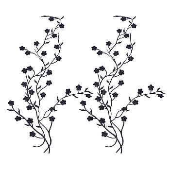 Plum Blossom Shape Appliques, Embroidery Thread Sew on Hot Melt Glue Blankets Cloth Patches, Costume Accessories, Black, 460x145x1mm