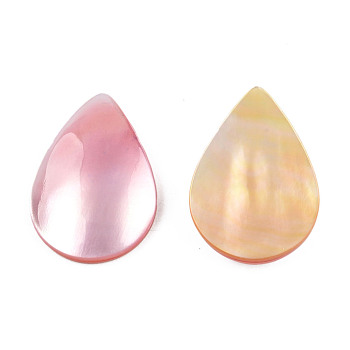 Natural Turbo Cornulus/Top Shells Cabochons, with Acrylic and Yellow Shell, Dyed, Teardrop, Pink, 21.5x15x4~5mm