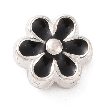 925 Sterling Silver Beads, with Enamel, Flower, Black, 5x6x3mm, Hole: 1mm