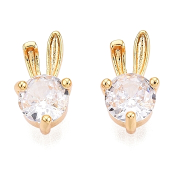 Brass Micro Pave Clear Cubic Zirconia Charms, Rabbit, Real 18K Gold Plated, 12.5x6.5x10mm, Hole: 2mm