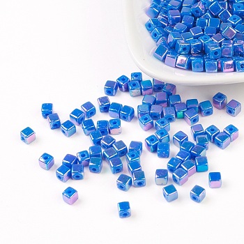 Eco-Friendly Poly Styrene Acrylic Beads, AB color, Cube, Royal Blue, 4x4mm, Hole: 1mm, about 8000pcs/500g