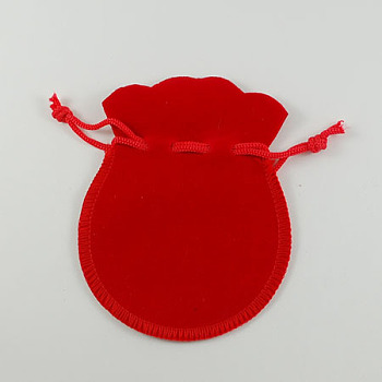 Velvet Bags, Calabash Shape Drawstring Jewelry Pouches, Red, 9x7cm