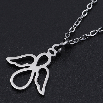 201 Stainless Steel Pendant Necklaces, with Cable Chains and Lobster Claw Clasps, Angel, Stainless Steel Color, 15.74 inch(40cm), 1.5mm