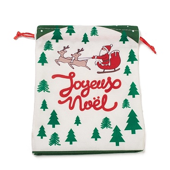 Christmas Theme Rectangle Cloth Bags with Jute Cord,  Drawstring Pouches, for Gift Wrapping, Christmas Tree, 19x16x0.6cm