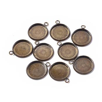 304 Stainless Steel Pendant Cabochon Settings, Plain Edge Bezel Cups, Flat Round, Antique Bronze, Tray: 10mm, 14.5x12x2mm, Hole: 2mm