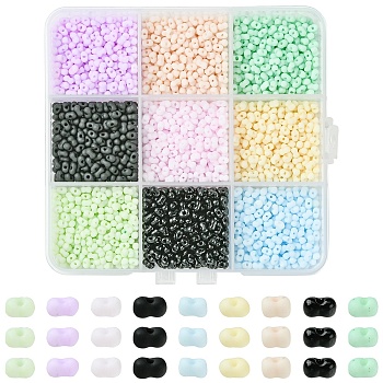 90g 9 Colors Glass Frosted Seed Beads, Peanut, Mixed Color, 3.5~4x2~2.5x2~2.3mm, Hole: 0.8mm, about 10g/color