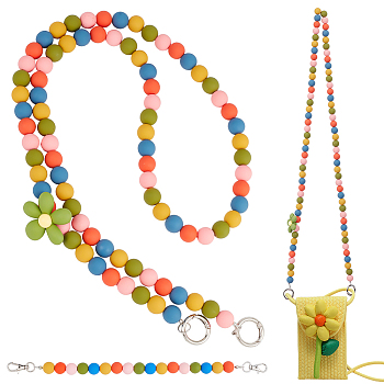 PandaHall Elite 2Pcs 2 Style Plastic Round Beaded Purse Straps, with Alloy Clasps, Mixed Color, 30~118cm, 1pc/style