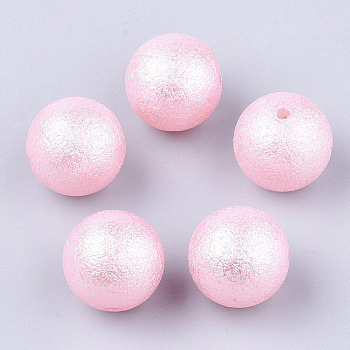 Acrylic Imitation Pearl Beads, Wrinkle/Textured, Round, Pink, 20x19mm, Hole: 2.5mm, about 110pcs/500g