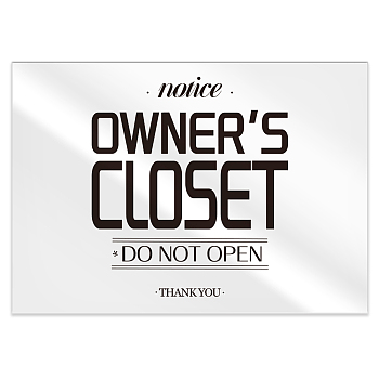 Acrylic Blank Table Signs, for Home Decoration, Wedding, Party, Rectangle with Word Owner's Closet Do Not Open, Word, 127x90x4mm