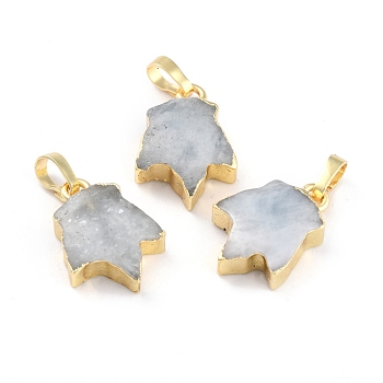 Natural Aquamarine Pendants, with Golden Brass Findings, Leaf, 18~18.5x13x5~5.5mm, Hole: 5.5x3.5mm