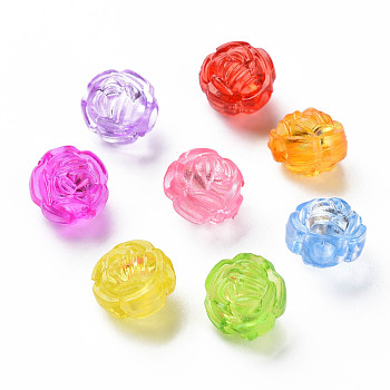 Transparent Acrylic Beads, Flower, Mixed Color, 11x10.5x9.5mm, Hole: 3mm