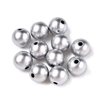 Matte Style Spray Painted Acrylic Beads, Round, Silver, 8x7.5mm, Hole: 1.8mm, about 1840pcs/500g