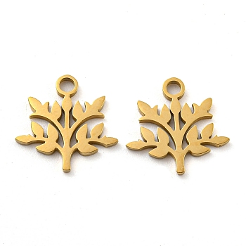 Ion Plating(IP) 316 Surgical Stainless Steel Charms, Laser Cut, Leaf Charms, Real 18K Gold Plated, 11.5x12x1mm, Hole: 1.6mm