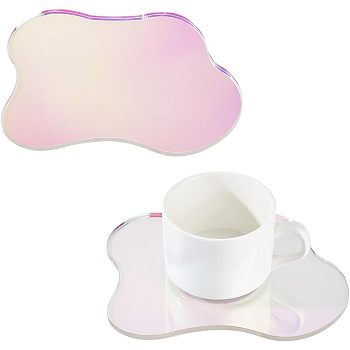 6Pcs Transparent Acrylic Cup Mats, Heart Pattern Coaster, Flat Round, Heart Pattern, 95x2mm