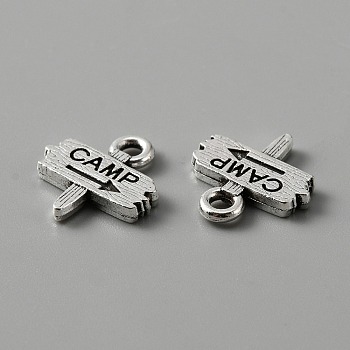 Tibetan Style Alloy Charms, Signage with Word Camp, Antique Silver, 13x12x2mm, Hole: 1.8mm