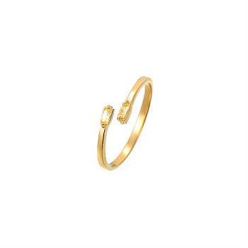 Golden Stainless Steel Cuff Ring, with Glass, Rectangle, Gold, Inner Diameter: 20mm