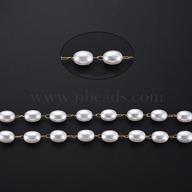 304 Stainless Steel & ABS Plastic Imitation Pearl Beaded Chains(CHS-S008-015G)-4