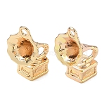Brass Pendants, Phonograph Charms, Real 18K Gold Plated, 17x9.5x12mm, Hole: 1.5mm(KK-CBAB0CF-12G)