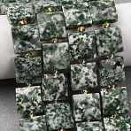 Natural Green Spot Jasper Beads Strands, Faceted, Square, with Seed Beads, 10.5x10.5x4.5~5.5mm, Hole: 1mm, about 31pcs/strand, 14.76~15.16''(37.5~38.5cm)(G-F839-A23-01)