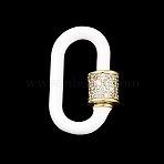 Oval Brass Micro Pave Clear Cubic Zirconia Screw Carabiner Clasps, with Enamel, Long-Lasting, Rack Plating, Lead Free & Cadmium Free, White, 19.5x11x2.5mm(KK-B167-01A-01G)