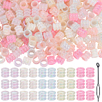 300Pcs Plastic Beads, Imitation Jelly, with 5Pcs Acrylic Hair Pin Bun Maker, Mixed Color, 7x6.5mm, Hole: 4.5mm(KY-PA0001-24)