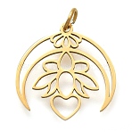 304 Stainless Steel Pendants, with Jump Ring, Moon with Flower Charm, Laser Cut, Ion Plating(IP), Real 18K Gold Plated, 19.5x19x1mm, Hole: 3mm(X-STAS-Z119-12G)