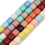 Baking Paint Glass Beads Strands, Barrel, Mixed Color, 6~7x6~7mm, Hole: 2mm, about 64~65pcs/strand, 15.55''~15.75''(39.5~40cm)(LAMP-S070-06E)
