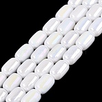 Electroplate Opaque Glass Beads Strands, Jujube, AB Color Plated, White, 9x6mm, Hole: 0.6~0.8mm, about 41~44pcs/strand, 14.57~15.55 inch(37~39.5cm)(EGLA-Q132-03B-C01)