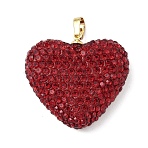 Brass Rhinestone Pendants, Heart Charms, with Polymer Clay, Ion Plating(IP), Long-Lasting Plated, Lead Free & Cadmium Free, Golden, 28.5x30x9mm, Hole: 6x4mm(KK-K293-48D-G)