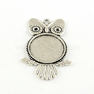 Owl Tibetan Style Alloy Big Pendant Rhinestone & Cabochon Settings, Lead Free, Antique Silver, Tray: 25mm, 54x35x2.5mm, Hole: 3mm, Fit for 2mm rhinestone, about 100pcs/1000g(TIBE-S297-07AS-LF)