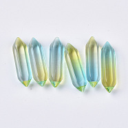 Two Tone Glass Double Terminated Point Beads, No Hole/Undrilled, Bullet, Cyan, 30~32x8~9x8mm(GLAA-S167-12I)