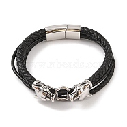 Braided Microfiber Leather Multi-strand Bracelets, 304 Stainless Steel Bracelets for Men, Dragon, 8-5/8x1 inch(22x2.4cm), Pendant: 47x14mm.(BJEW-B096-21B)