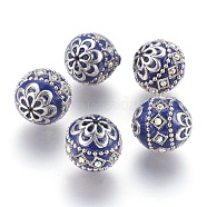 Handmade Indonesia Beads, with Metal Findings, Round, Antique Silver, Royal Blue, 19.5x19mm, Hole: 1mm(IPDL-E010-20M)