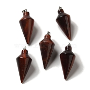 Dyed Natural Red Tiger Eye Pendants, Cone Charms with Rack Plating Platinum Plated Brass Snap on Bails, 36~36.5x15~15.5mm, Hole: 5~6.5x2mm(G-Z055-02P-17)