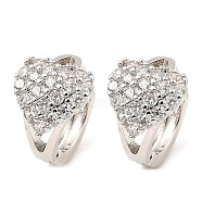 Brass Micro Pave Cubic Zirconia Hoop Earrings, Heart, Platinum, 12.5x14.5x9.5mm(EJEW-D078-17P)